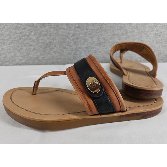 COACH NEW YORK WOMEN'S EILEEN THONG SANDALS BROWN/TAN/BLACK SIZE 5B - Picture 2 of 14